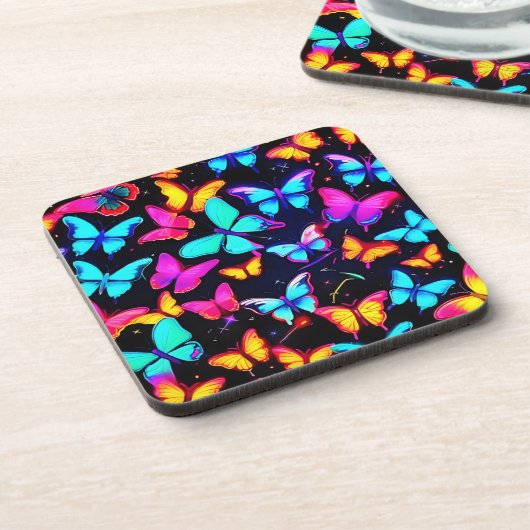 Neon Butterfly Pattern Bier Onderzetter (Linkerzijde)