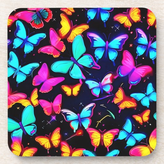 Neon Butterfly Pattern Bier Onderzetter (Voorkant)