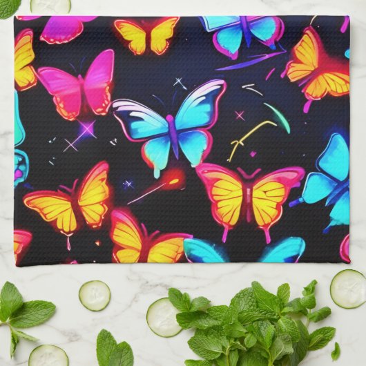 Neon Butterfly Pattern Theedoek (Gevouwen)