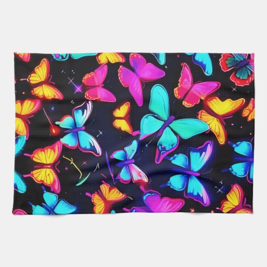 Neon Butterfly Pattern Theedoek (Horizontaal)