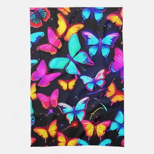 Neon Butterfly Pattern Theedoek (Verticaal)