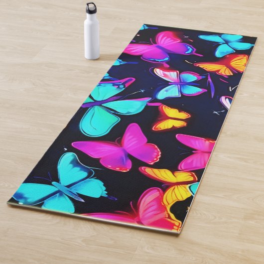 Neon Butterfly Pattern Yogamat (In situ)