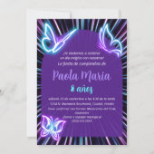 Neon Butterfly Zwart Paarse Meisje Verjaardag Spaa Kaart (Voorkant)