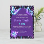 Neon Butterfly Zwart Paarse Meisje Verjaardag Spaa Kaart (Staand voorkant)