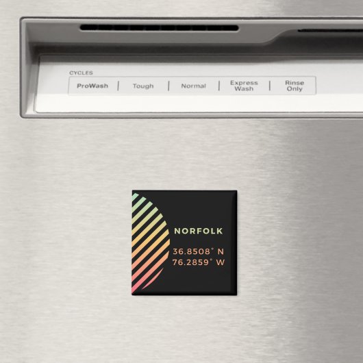 Neon Button Magnet - Coördinaten van Norfolk, VA (Insitu (Vaatwasser))