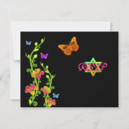 Neon Buttterflies & Flowers Bat Mitzvah RSVP-kaart RSVP Kaartje