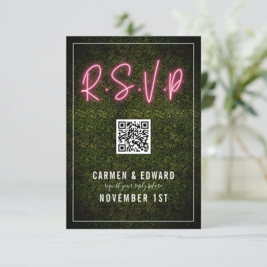 Neon Buxus Bruiloft QR RSVP (Staand voorkant)
