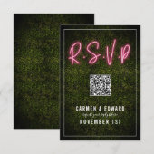 Neon Buxus Bruiloft QR RSVP Kaartje (Voorkant / Achterkant)