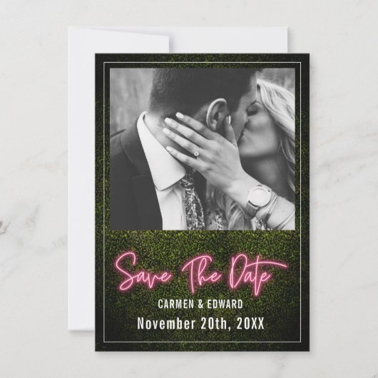 Neon Buxus Huwelijksfoto Save The Date (Voorkant)