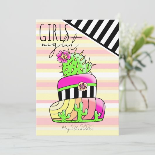 Neon Cactus Invitation Kaart (Staand voorkant)