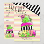 Neon Cactus Invitation Kaart (Voorkant / Achterkant)