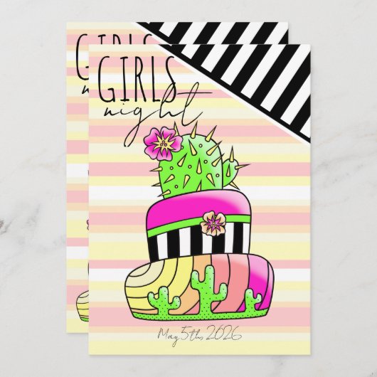 Neon Cactus Invitation Kaart (Voorkant / Achterkant)