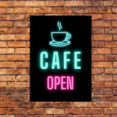 Neon Cafe Open Business Sign Poster
