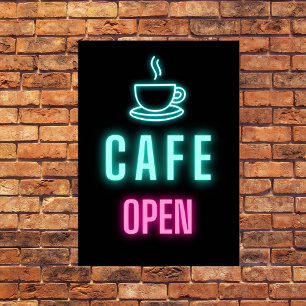 Neon Cafe Open Business Sign Poster