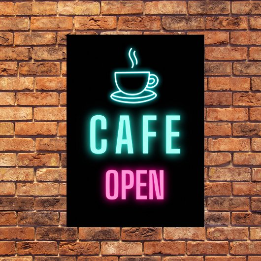 Neon Cafe Open Business Sign Poster