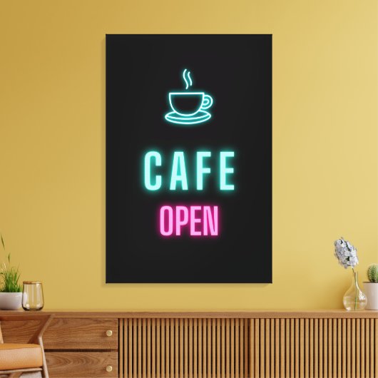 Neon Cafe Open Coffee Bar Canvas Afdruk (Insitu (Woonkamer))