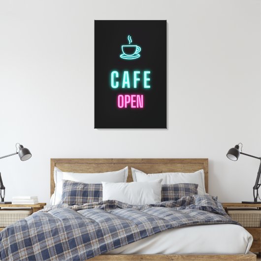Neon Cafe Open Coffee Bar Canvas Afdruk (Insitu (Slaapkamer))