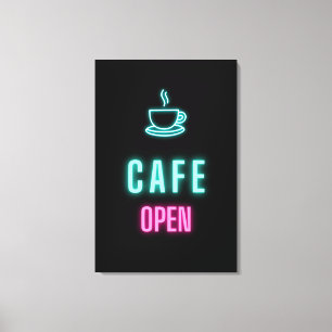 Neon Cafe Open Coffee Bar Canvas Afdruk