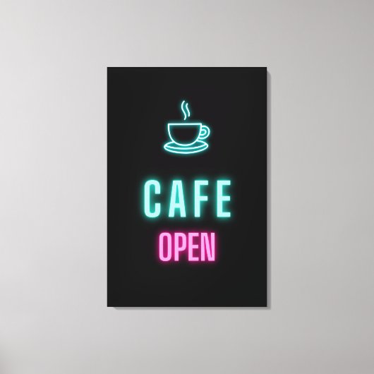 Neon Cafe Open Coffee Bar Canvas Afdruk (Voorkant)