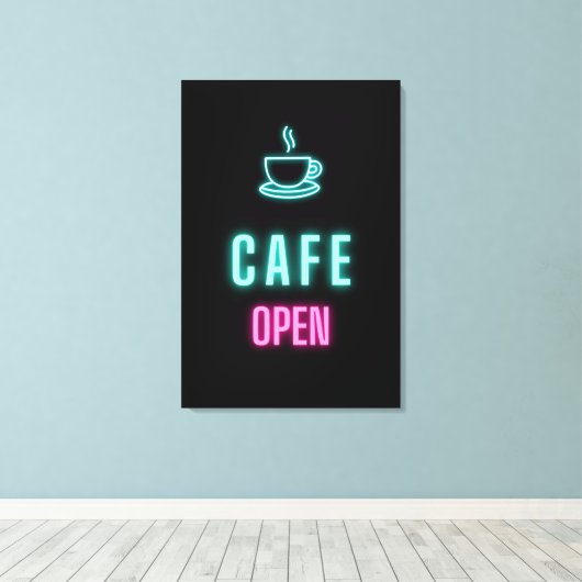Neon Cafe Open Coffee Bar Canvas Afdruk (Insitu (Houten vloer))