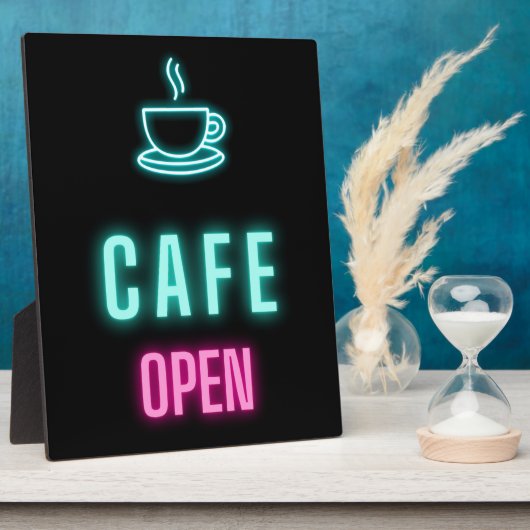 Neon Cafe Open Coffee Bar Countertop Sign Fotoplaat (Zijkant)