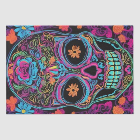 Neon Calavera: De Dag van de Dode Schedel Decoupag Tissuepapier (Voorkant)