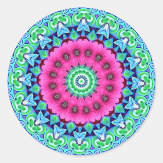 Neon caleidoscoop ontwerp ronde sticker (Voorkant)
