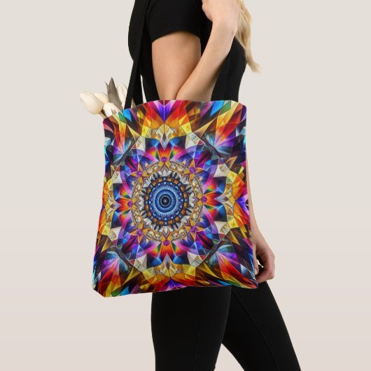 Neon caleidoscoop ontwerp tote bag (Dichtbij)