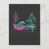 NEON CALM – Retro Wave & Botanical Line Art Briefkaart (Voorkant)
