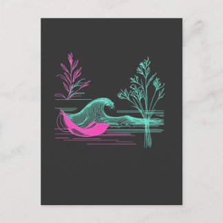 NEON CALM – Retro Wave & Botanical Line Art Briefkaart