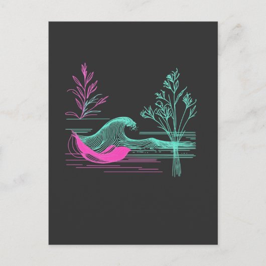 NEON CALM – Retro Wave & Botanical Line Art Briefkaart (Voorkant)