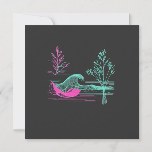NEON CALM – Retro Wave & Botanical Line Art Feestdagenkaart (Voorkant)