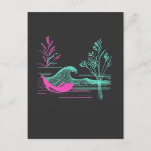 NEON CALM – Retro Wave & Botanische Lijnkunst Briefkaart
