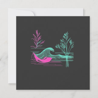 NEON CALM – Retro Wave & Botanische Lijnkunst Feestdagenkaart