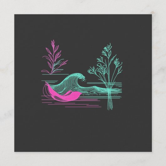 NEON CALM – Retro Wave & Botanische Lijnkunst Kaart (Voorkant)
