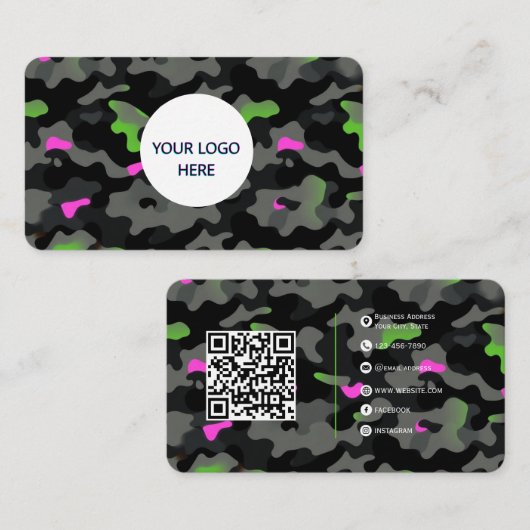 Neon Camo – Volledig en gedurfd ontwerp Visitekaartje (Voorkant / Achterkant)