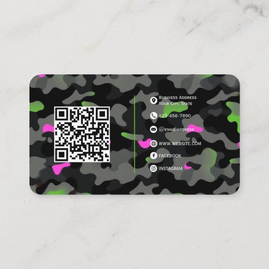 Neon Camo – Volledig en gedurfd ontwerp Visitekaartje (Achterkant)