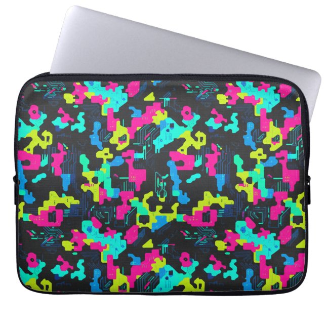 Neon Camouflagepatroon Laptop Sleeve (Voorkant)