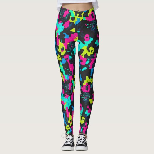Neon Camouflagepatroon Leggings (Voorkant)