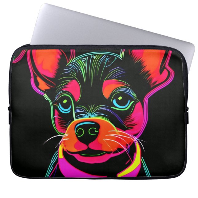 Neon Canine Puppy Art Laptop Sleeve (Voorkant)