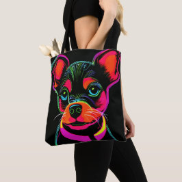 Neon Canine Puppy Art Tote Bag