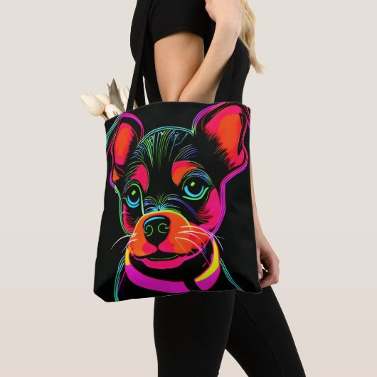 Neon Canine Puppy Art Tote Bag (Dichtbij)