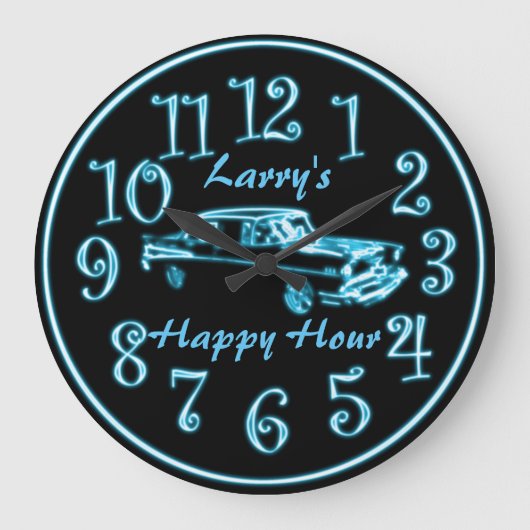 Neon Car, Custom Name Happy Hour Clock Grote Klok (Voorkant)