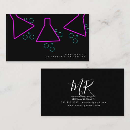 Neon Car Wash Interior Designer Logo C Visitekaartje (Voorkant / Achterkant)