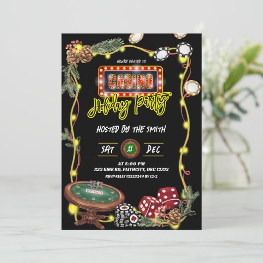 Neon Casino Holiday Party Kaart (Staand voorkant)
