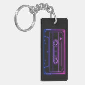 Neon Cassette Key Ring, Pink Dark Blue Vaporwave Sleutelhanger (Voorkant Links)