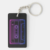Neon Cassette Key Ring, Pink Dark Blue Vaporwave Sleutelhanger (achterkant)