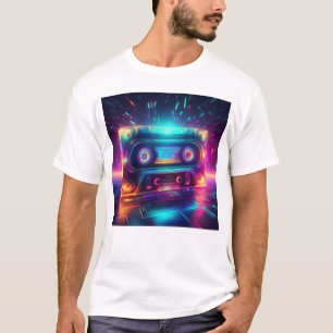 Neon Cassettebandje Retro Design T-shirt