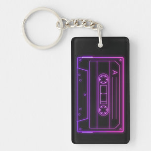Neon Cassettesleutelhanger, Paarse Roze Vaporwave Sleutelhanger