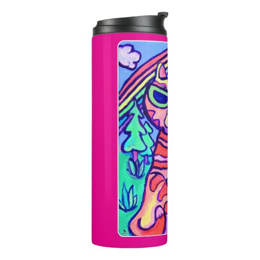  Neon Cat Cool Art Painting Fun Design Thermosbeker (Gedraaid links)